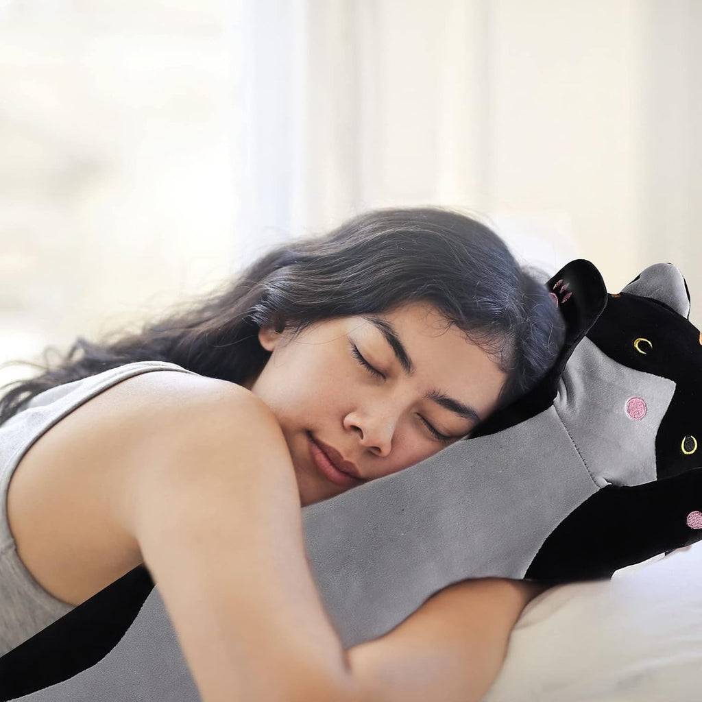 shangman Lovely Plush Cat Doll - Cute Cartoon Soft Stuffed Kitten Pillow, Long Throw Sleeping Pillow, Valentine’s Day Gift for Kids &…