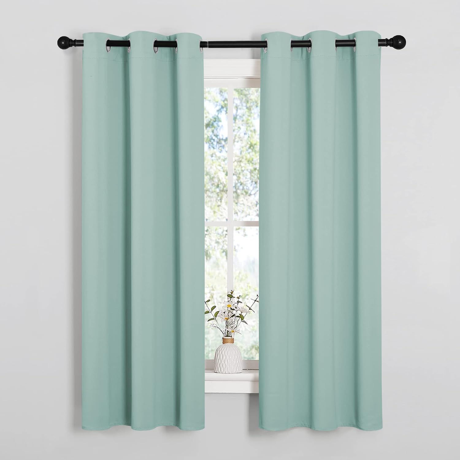 NICETOWN Kitchen Curtain Panels Blackout Draperies, Thermal Insulated Solid Grommet Blackout Curtains/Drapes (Aqua, One Pair, 34 by 63-Inch)