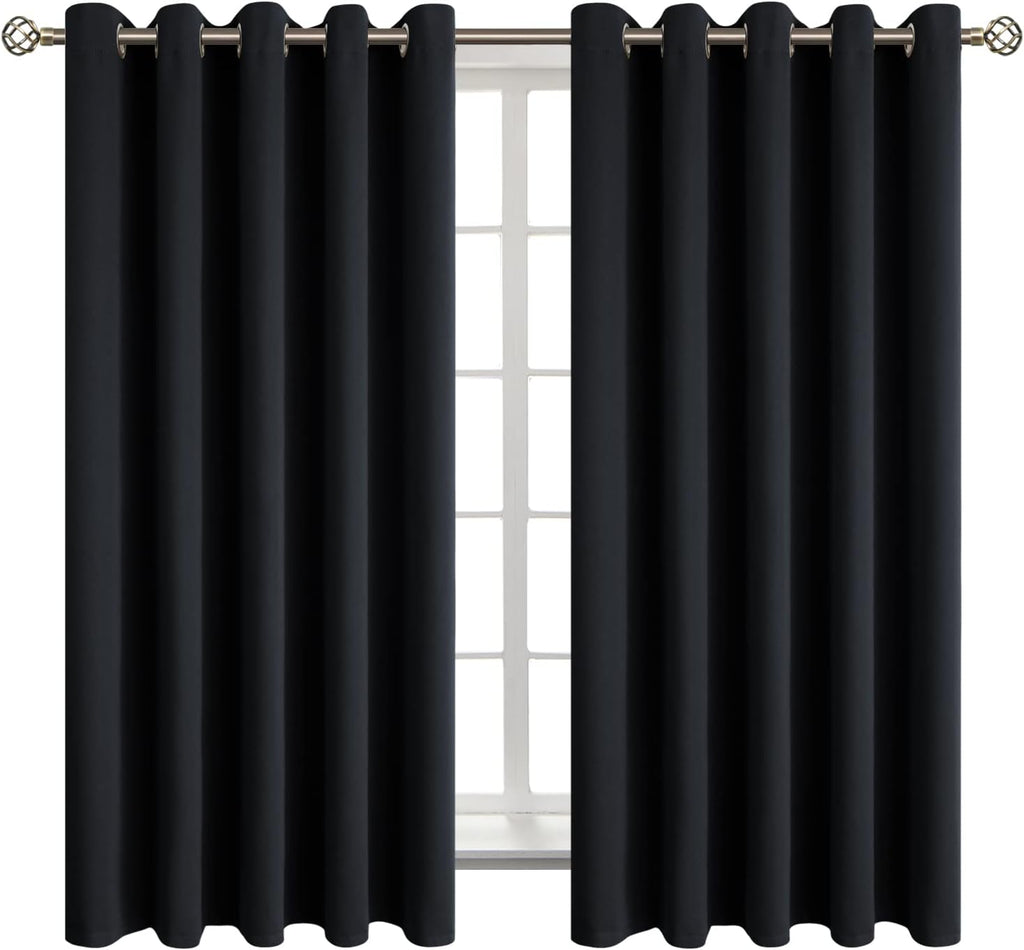 BGment Blackout Curtains - Grommet Thermal Insulated Room Darkening Bedroom and Living Room Curtain, Set of 2 Panels (70 x 63 Inch, Black)…