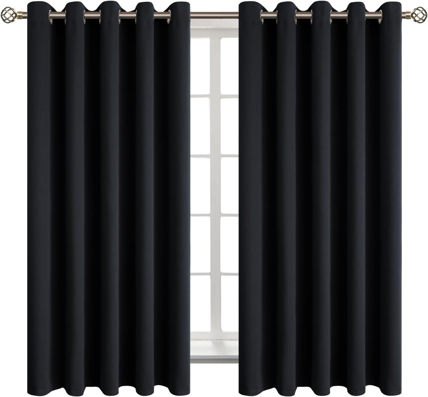 BGment Blackout Curtains - Grommet Thermal Insulated Room Darkening Bedroom and Living Room Curtain, Set of 2 Panels (70 x 63 Inch, Black)…
