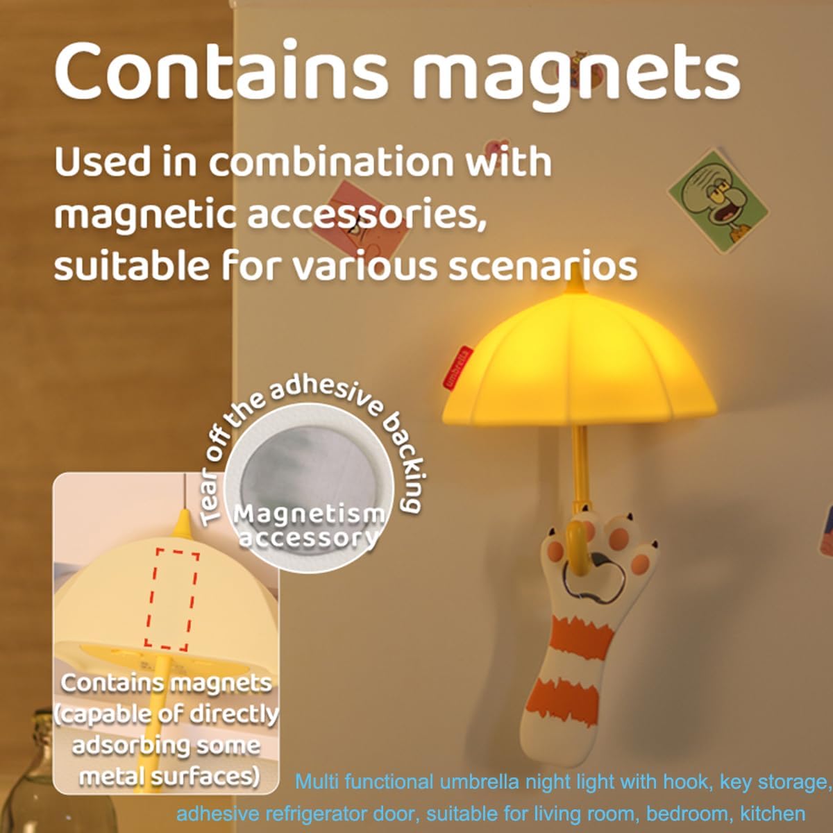 Umbrella Night Light for Kids, Light-Up Magnetic Fridge Lamp, Rechargeable Silicone Lamp for Baby Nursery,3 Levels Dimmable 30 minute…