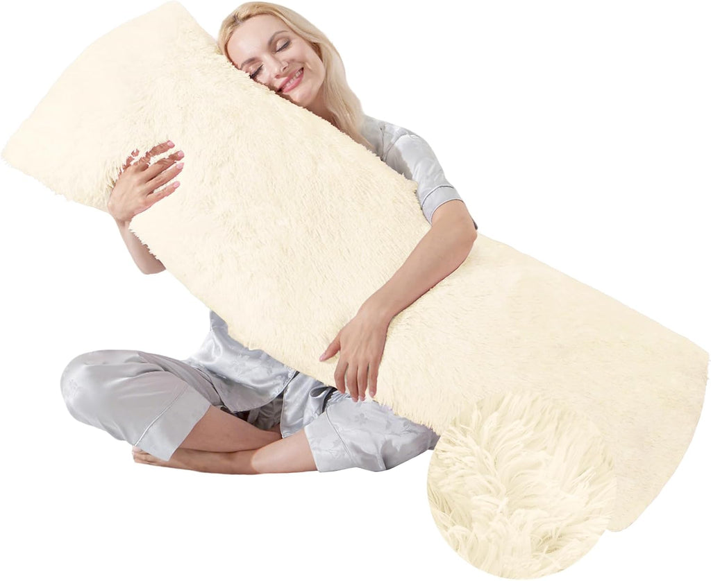 WSOFRLAC Bed Memory Foam Pillows with Removable Covers for Queen Bed 20x54 Soft Nursing Couch Pillows with Long Pillow Case for Beige…