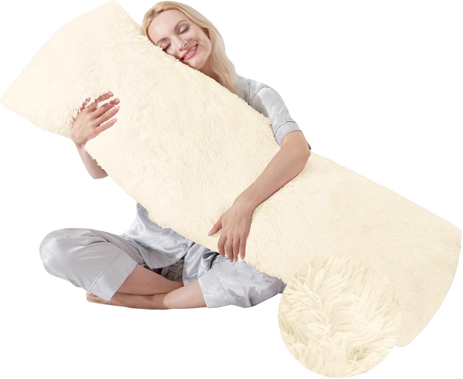 WSOFRLAC Bed Memory Foam Pillows with Removable Covers for Queen Bed 20x54 Soft Nursing Couch Pillows with Long Pillow Case for Beige…