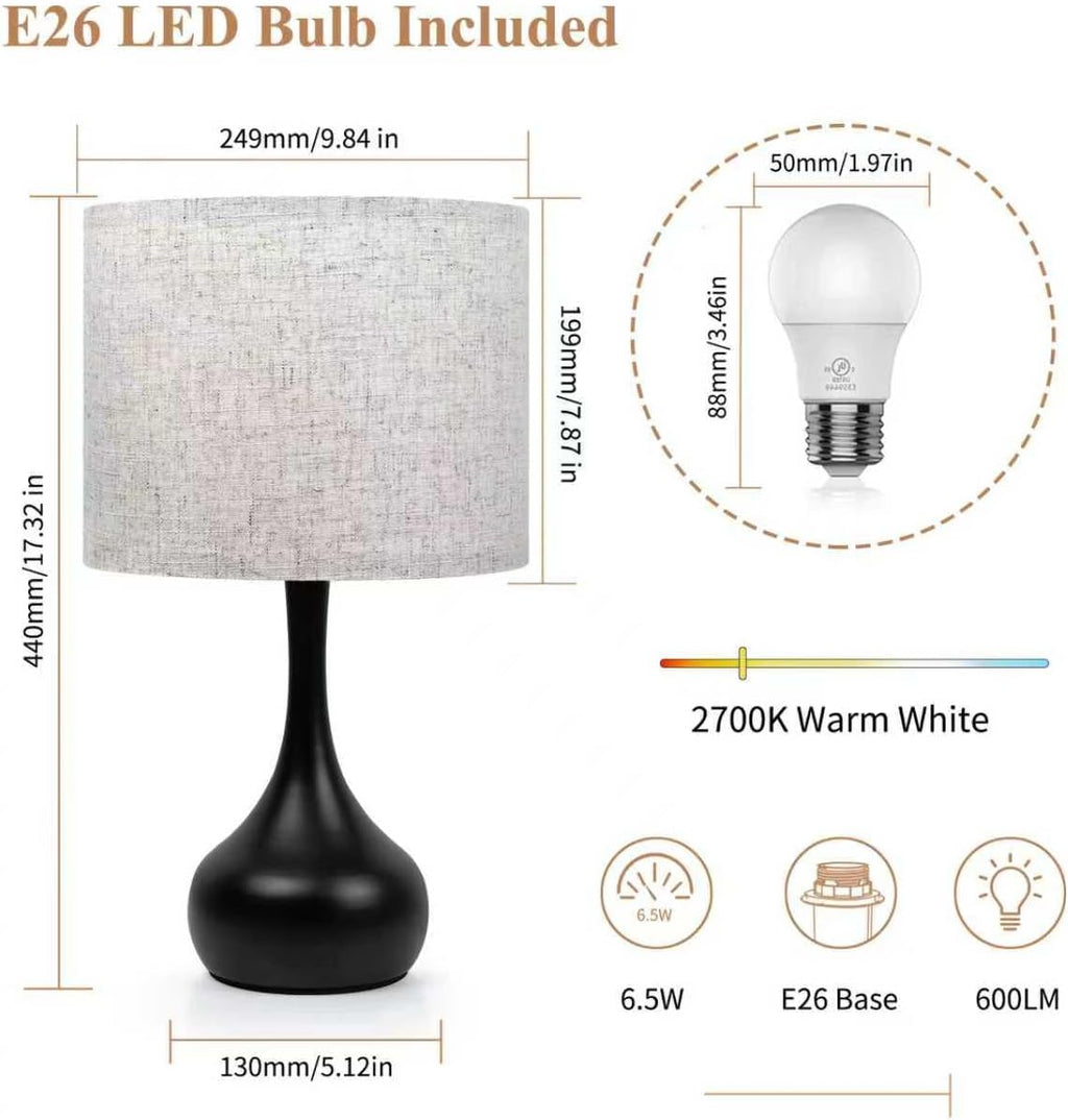 ONEWISH Touch Bedside Lamp for Bedroom, 3-Way Dimmable Table Lamps for Nightstand with Cylindrical Fabric Shade, Desk Lamp for Living…