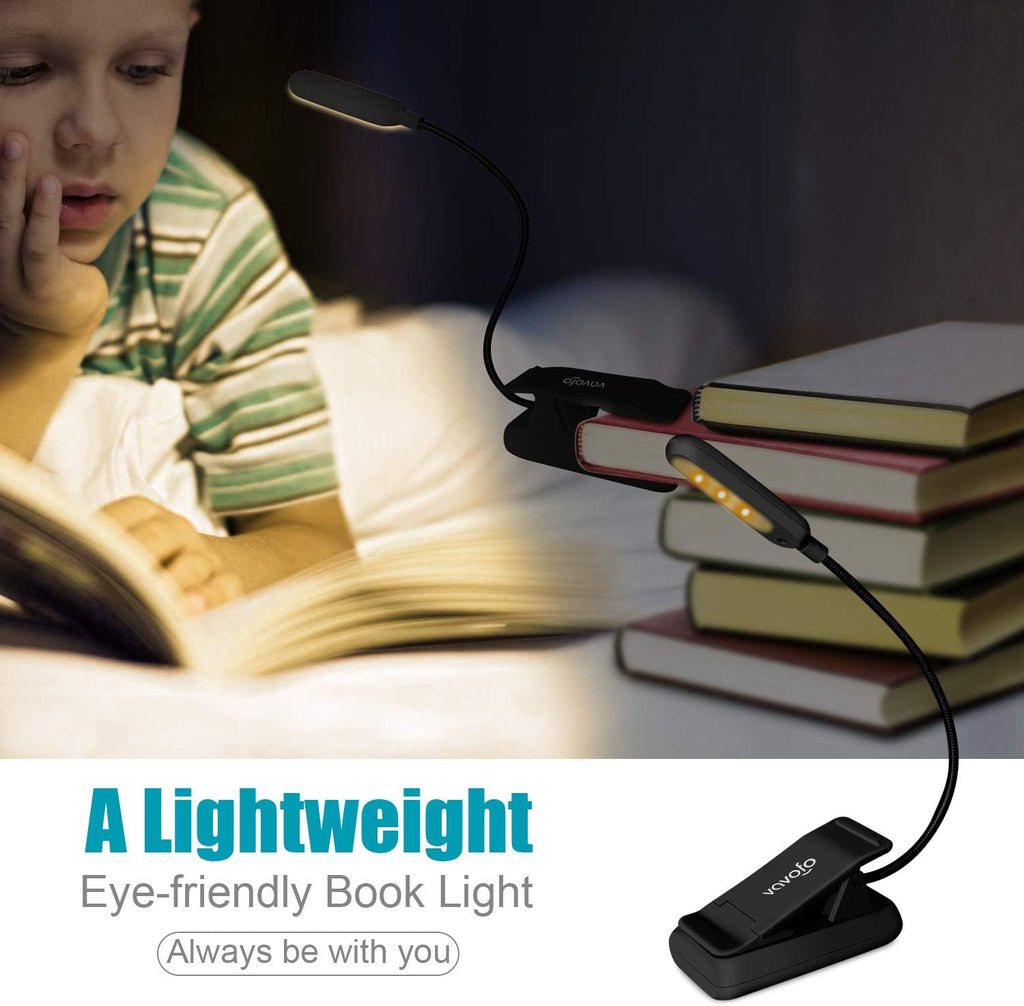 VAVOFO Clip On Rechargeable Reading Light, 7 LEDs with 3 Colortemperature 9 Brightness Levels Book Lights for Reading in Bed with Power…