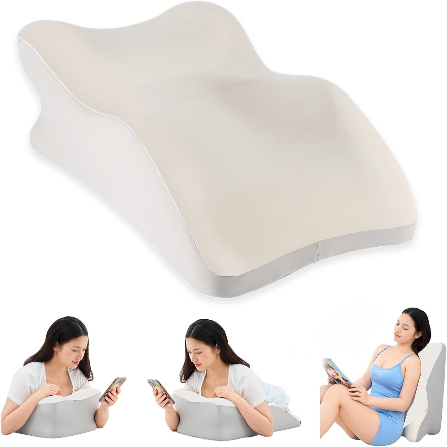 YouBath Reading Prone, Ergonomic Back Support Pillow for Bed Sitting Up Prone Pillow Face Down Sleep, Resting, Relaxing Back, White White