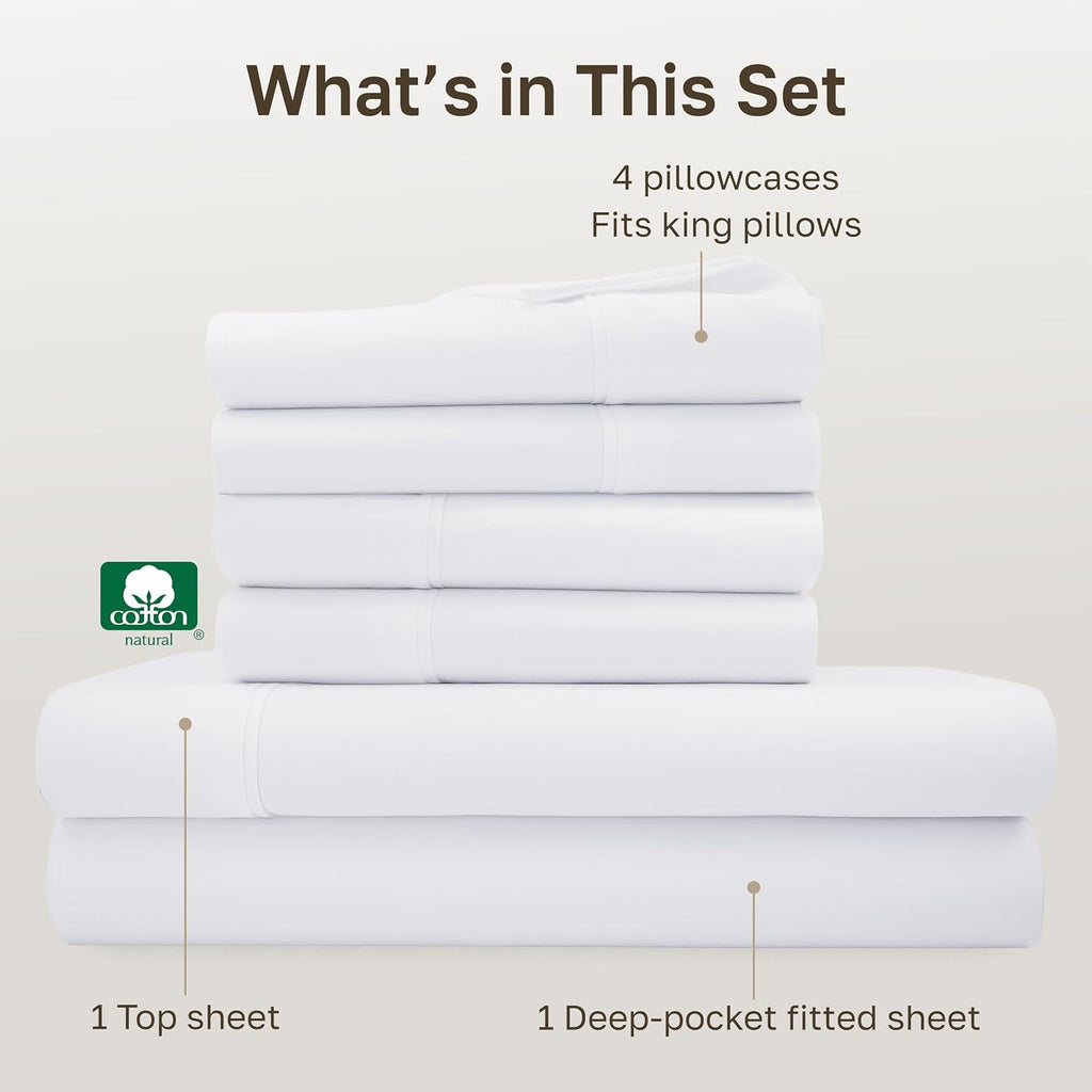 CaliforniaDesignDen California Design Den 6 Pc King Size Sheet Set with 4 Pillowcases - Soft 400 Thread Count 100% Cotton Sheets, Sateen, D…