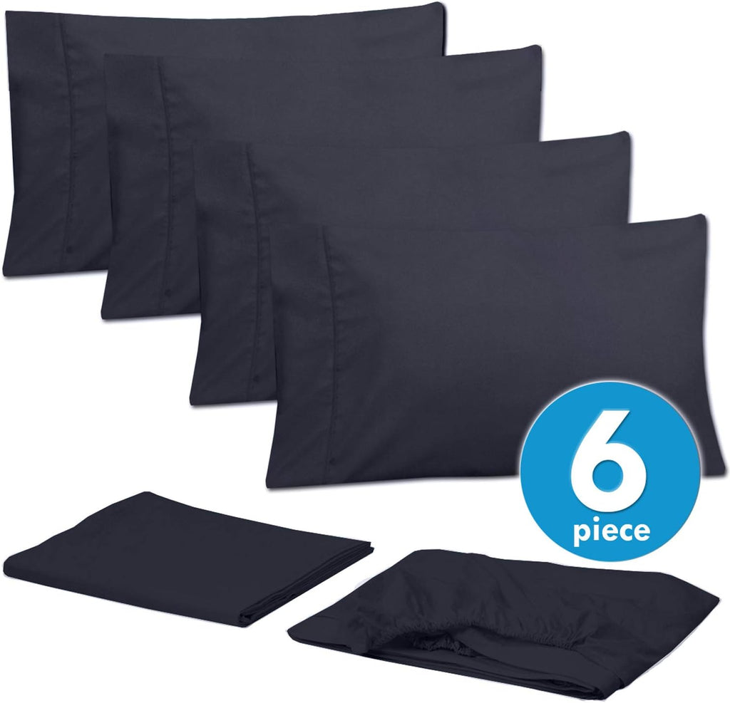 Queen Sheets Navy - 6 Piece 1500 Supreme Collection Fine Brushed Microfiber Deep Pocket Queen Sheet Set Bedding - 2 Extra Pillow Cases…