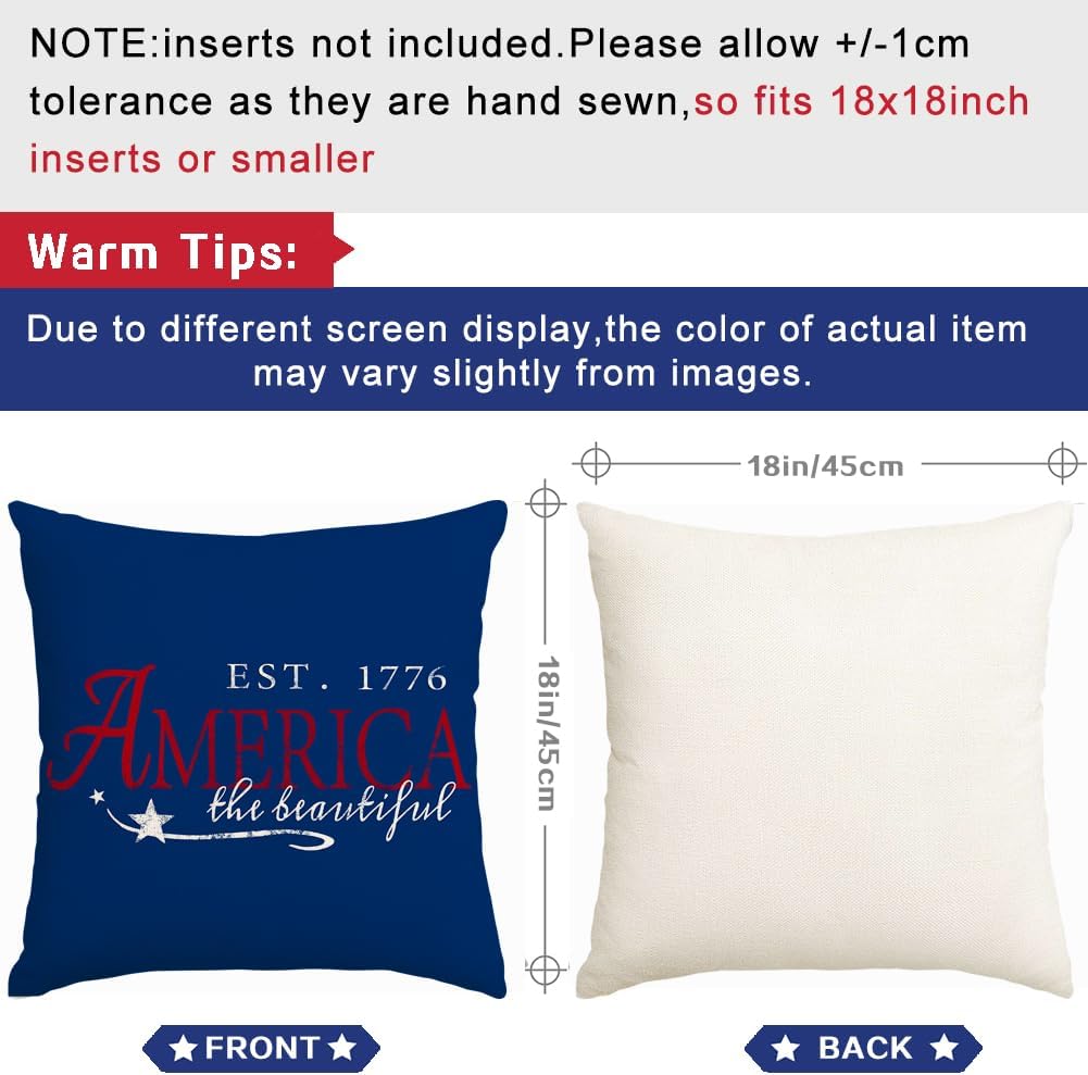 Rabusofa 4th of July Throw Pillow Covers 18x18 Inch, Patriotic Signs Red White and Blue Memorial Day Independence Day Fourth of July Outdoor…