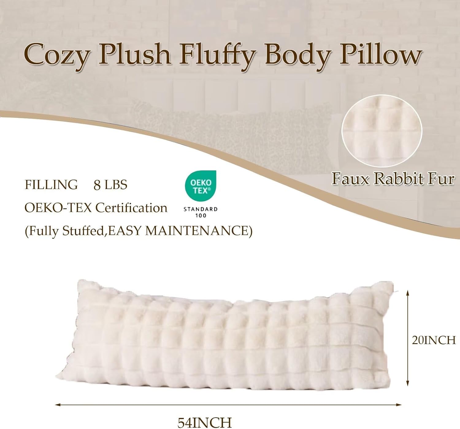 Animebody Luxury Shaggy Faux Fur Body Pillow, Fluffy Bed Pillow with Zipper Closure, Soft Decorative Plush Full Long Pillows, Fuzzy Hug Pillow…