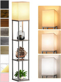 Floor Lamp with Shelves for Living Room Oak Gray, Shelf Floor Lamp with 3 CCT LED Bulb, Corner Display Standing Column Lamp Etagere…