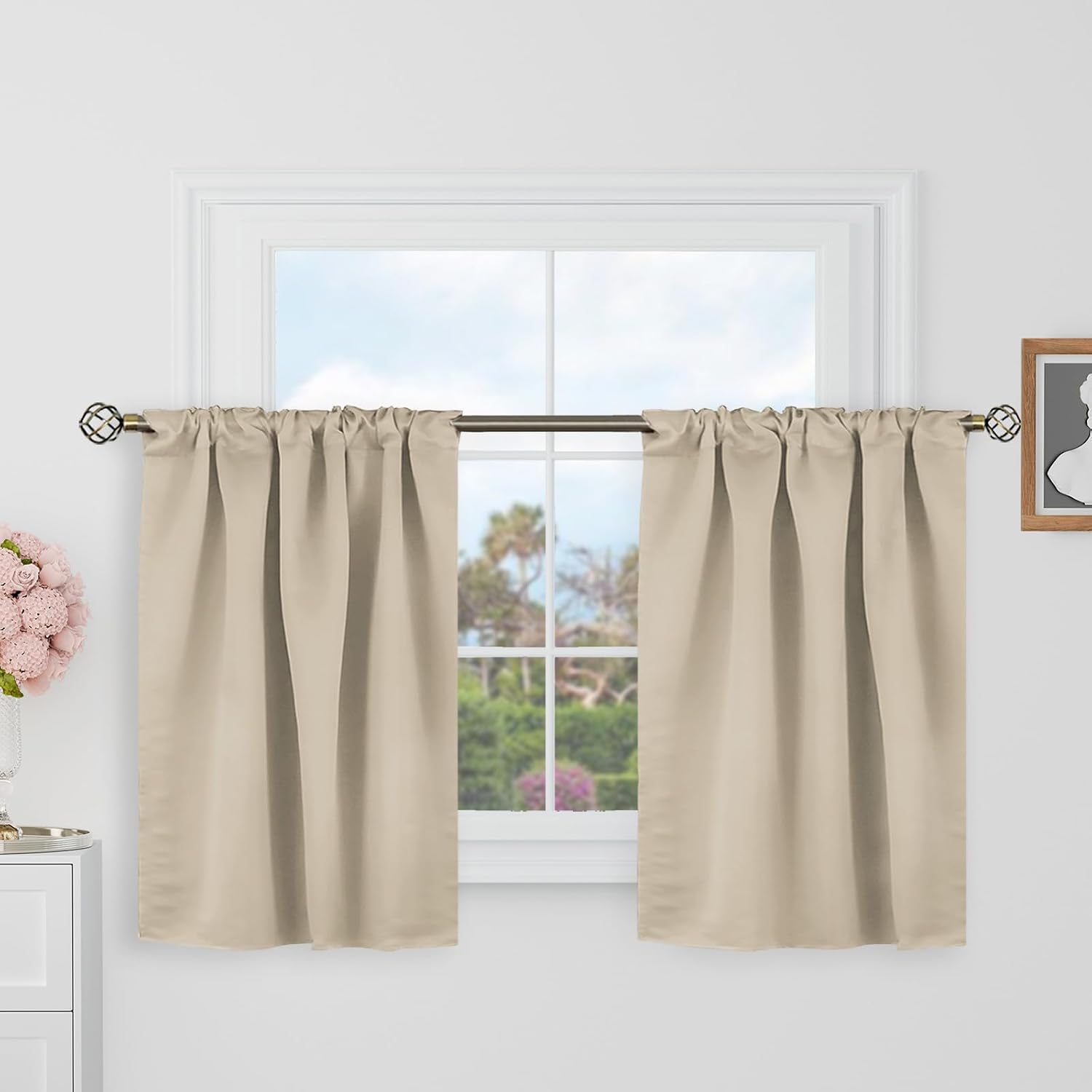 BGment Champagne Curtains 36 Inch Length for Small Windows - 34 x 36 inch Camper Curtains Rod Pocket and Back Tab Thermal Insulated Room Da…