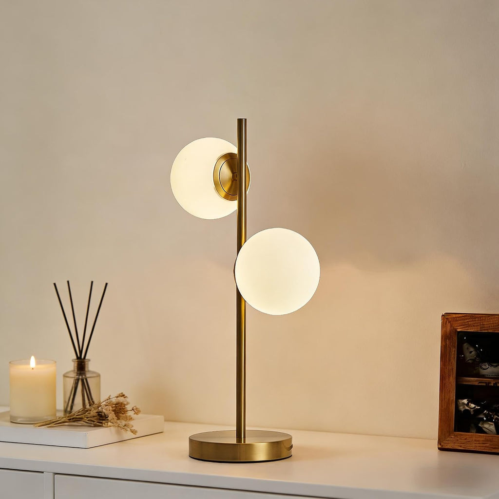 Mid Century Modern Table Lamp, Gold Globe Nightstand Light with 2 LED Bulbs Included, Contemporary Bedside Lamp for Bedroom Living Room…