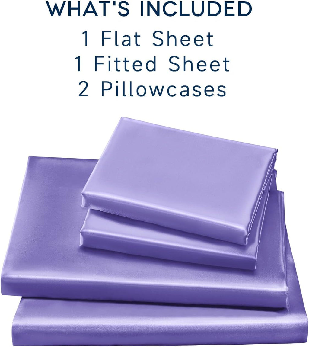 Golal Satin Sheets Full Size - 4 Pieces Luxury Silky Soft Bed Sheets, Wrinkle-Free Lavender Satin Silk Sheet Set with 1 Deep Pocket Fitted…
