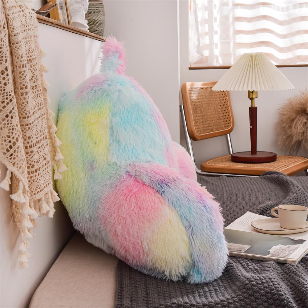 Aimuan Reading Pillow Bed Rest Pillow with Arms Rabbit Fur Cushion for Adults Teens Incline Rest Sitting up & Sleeping Snoring Pillow…