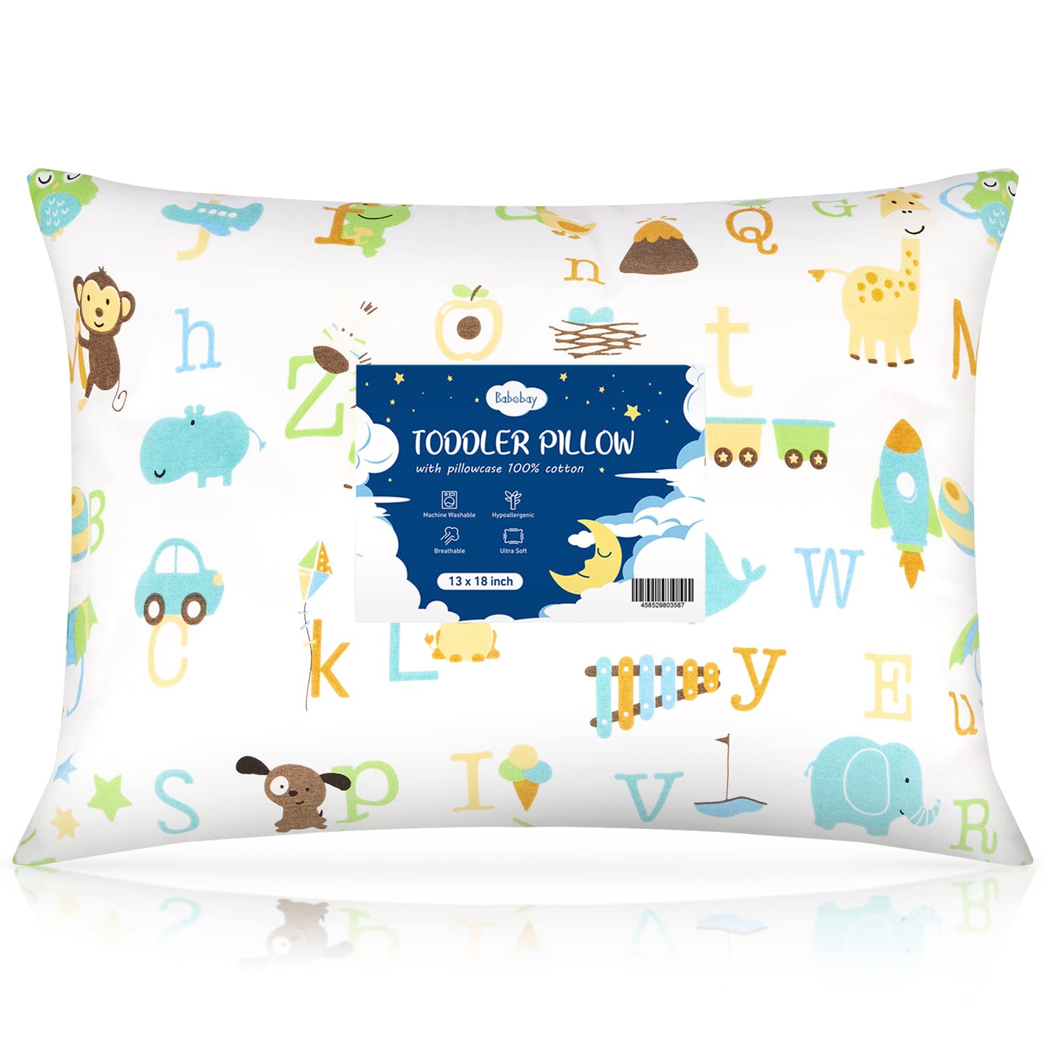 Babebay Toddler Pillow,13x18 Toddler Pillows for Sleeping, Machine Washable Kids Pillow with Soft Cotton Pillowcase, 1 Pack 1 Pack 18 inche…