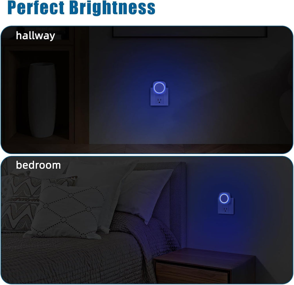 Blue Night Lights Plug into Wall, 4 Packs Dimmable Night Light with Dust to Dawn Sensor, Automatically Turn on and Off, Gentle Glow…