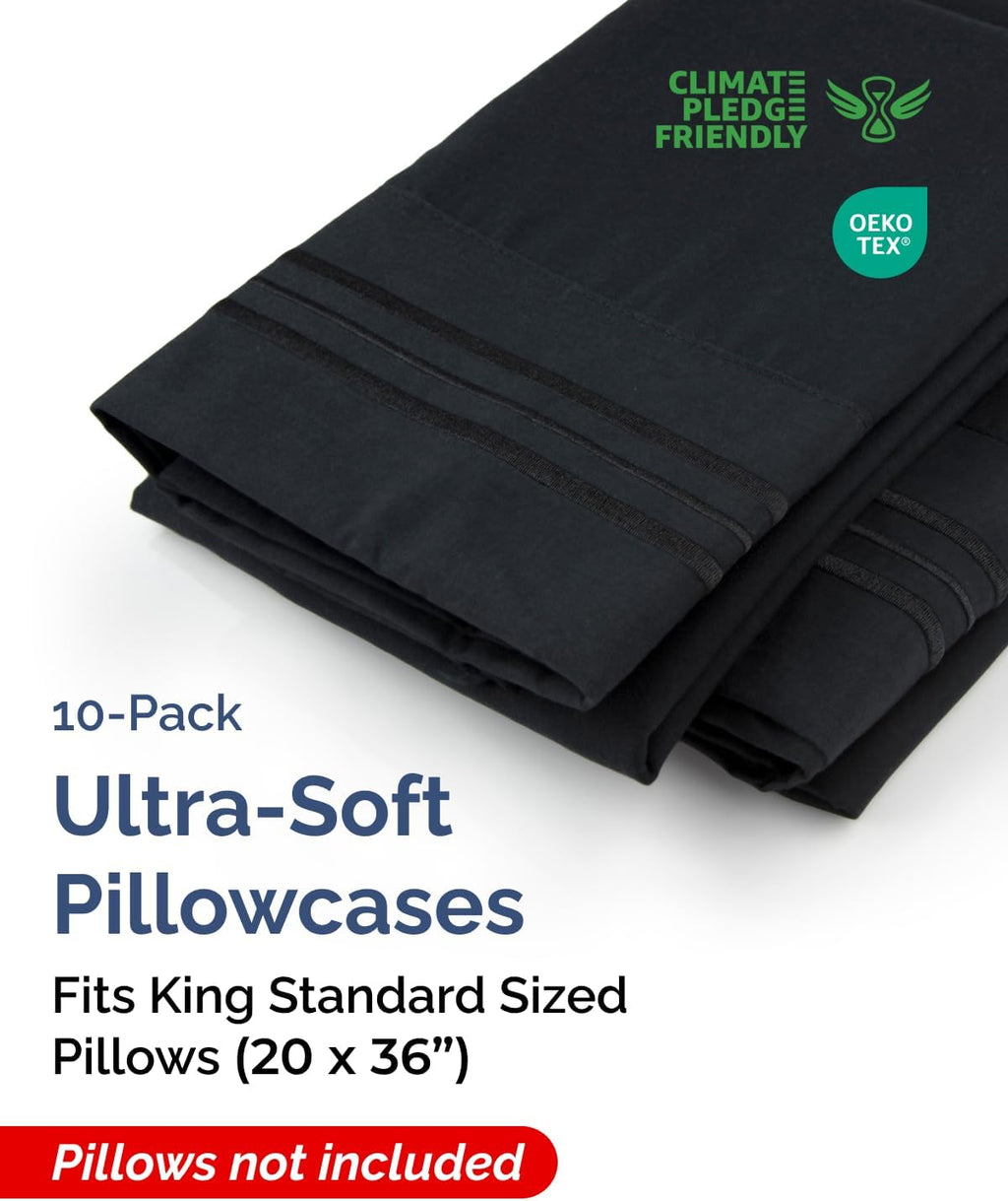King Standard Pillow Cases Set of 10 - Ultra Soft Hotel Quality Pillowcase Covers - Comfy & Wrinkle Free - Shrink & Fade Resistant…