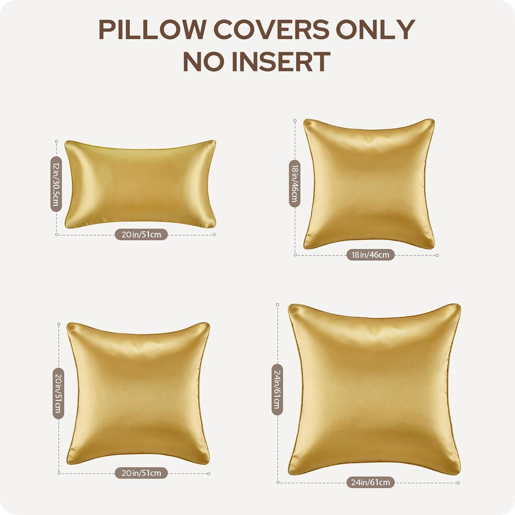 Homeideas Gold Decorative Throw Pillow Covers 24x24 Set of 2, Glossy Faux Silk Pillow Covers for Couch Sofa Bed Decor Luxury Summer Euro Sh…