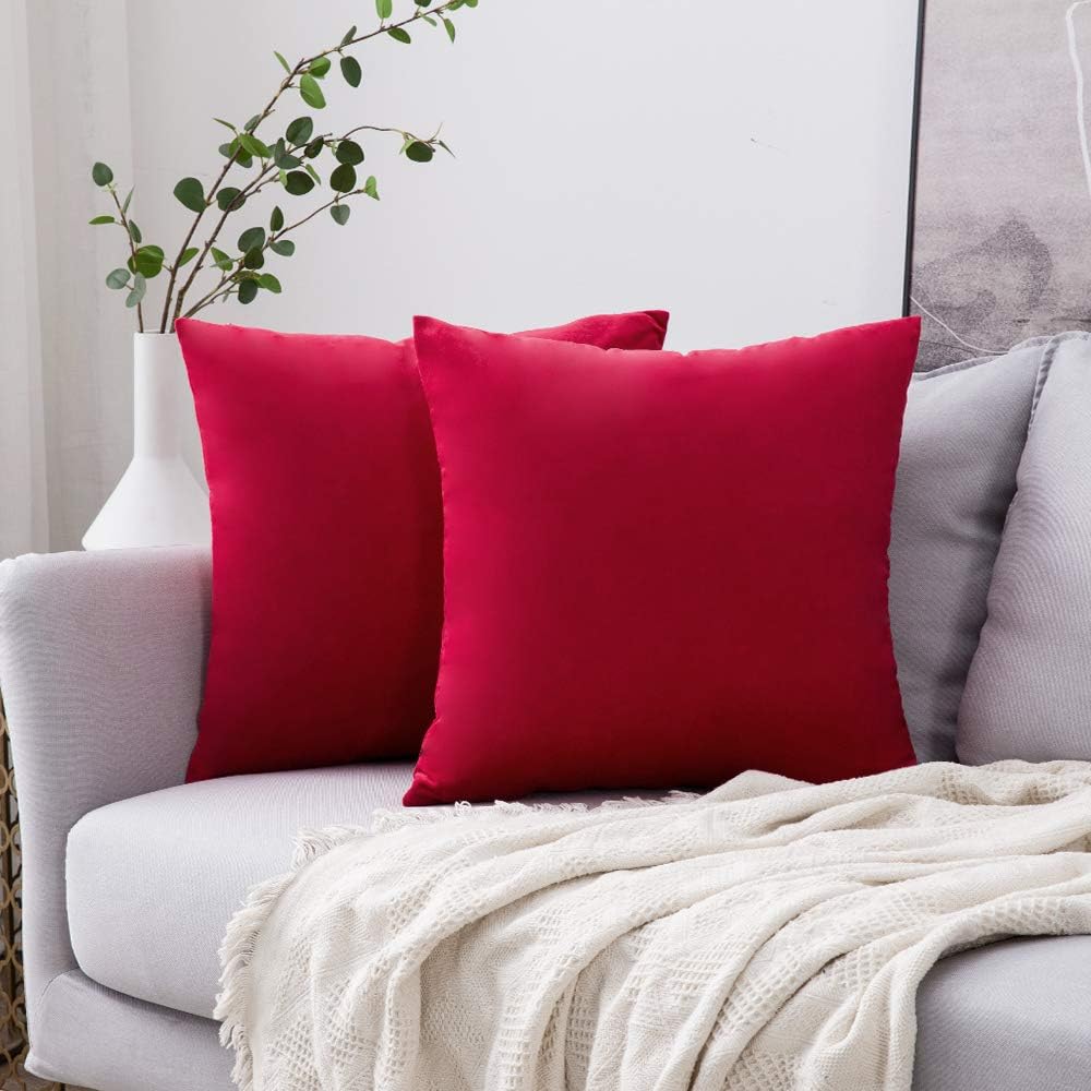 Miulee 24x24 Inch Euro Sham Velvet Pillow Covers, Set of 2 Large Square Decorative Pillows -Red Super Soft for King Bed, Sofa, Couch, Accen…