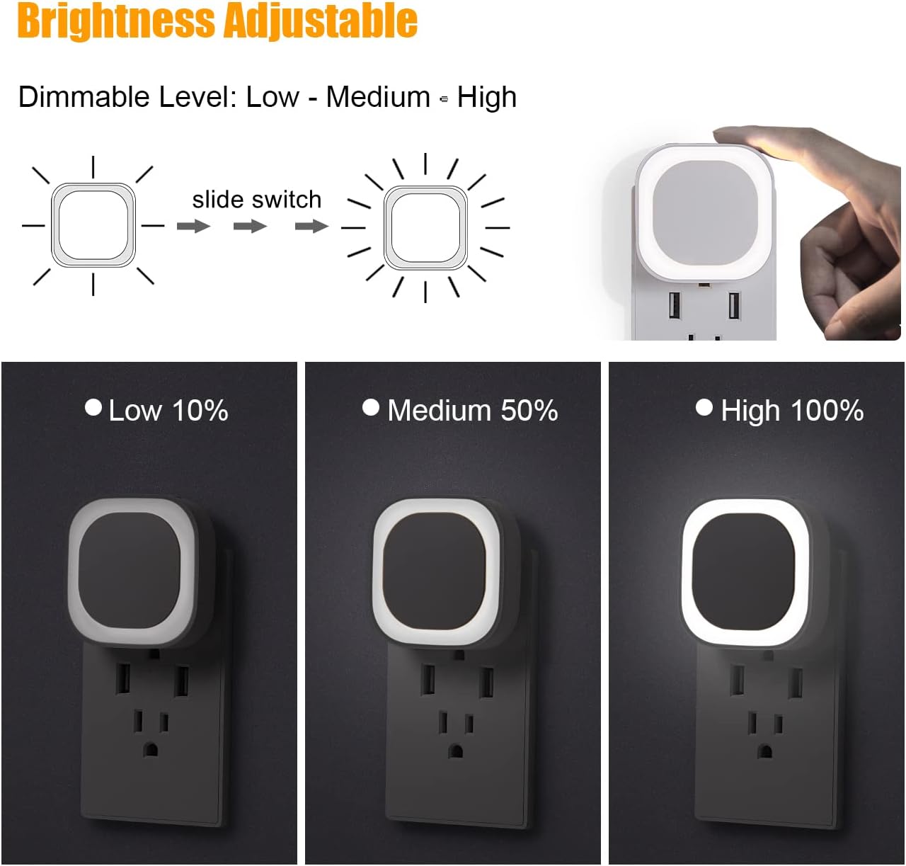 Yunlex 2 Pack Daylight White Night Light, Gentle Eye-comfort with Dimmable Wide-Glow & Indirect Reflection, Auto Dusk to Dawn Sensor…