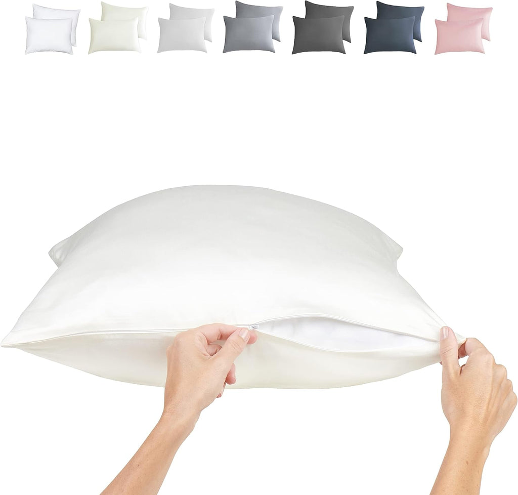 Zippered Pillowcases - Queen Size 30x20, 100% Viscose Derived from Bamboo, 2 PK, Cream - Cooling Pillow Cases - Silky Pillow Covers for…