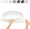 Zippered Pillowcases - Queen Size 30x20, 100% Viscose Derived from Bamboo, 2 PK, Cream - Cooling Pillow Cases - Silky Pillow Covers for…