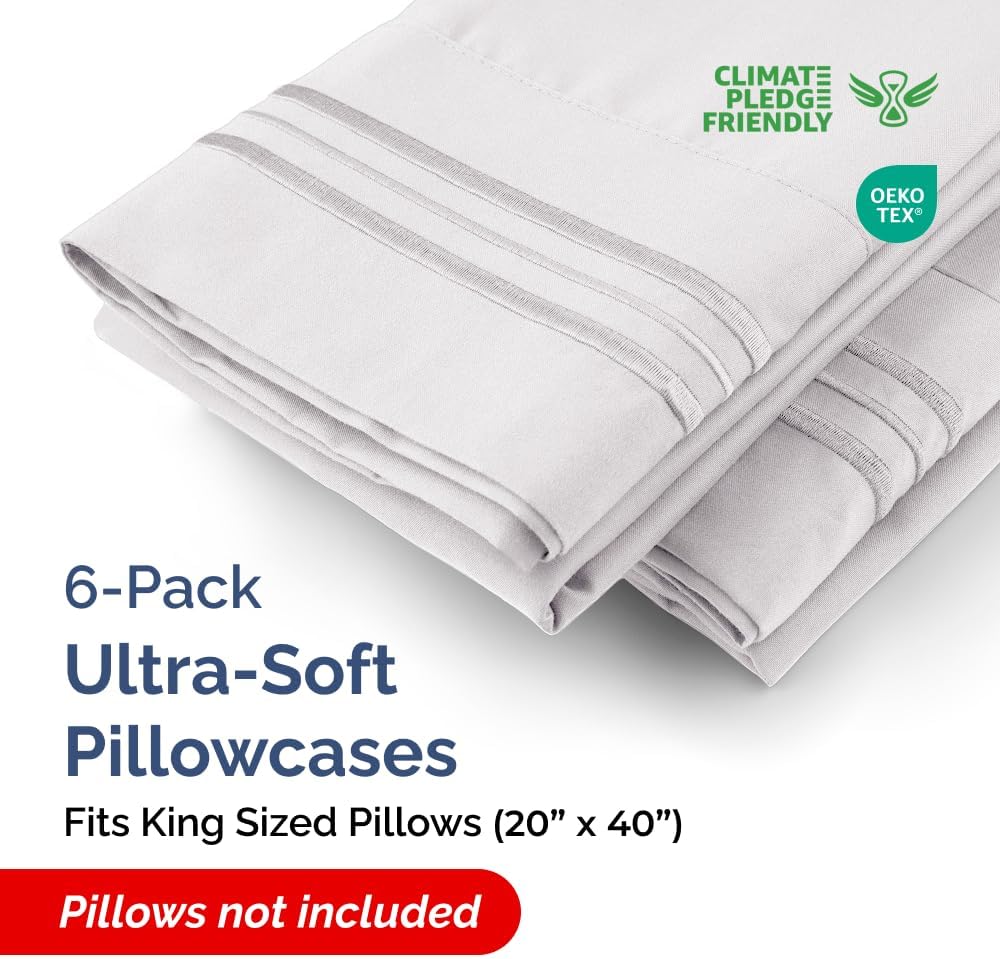 King Pillow Cases Set of 6 - Ultra Soft Hotel Quality Pillowcase Covers - Comfy, Cozy & Wrinkle Free - Shrink, Stain and Fade Resistant…