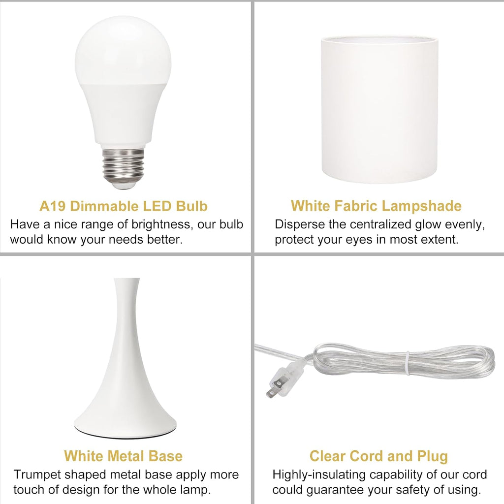Modern Table Lamps, 3 Way Touch Control Table Lamp, Dimmable Desk Lamp, White Nightstand Lamp with Fabric Shade, Small Bedside Lamp for…