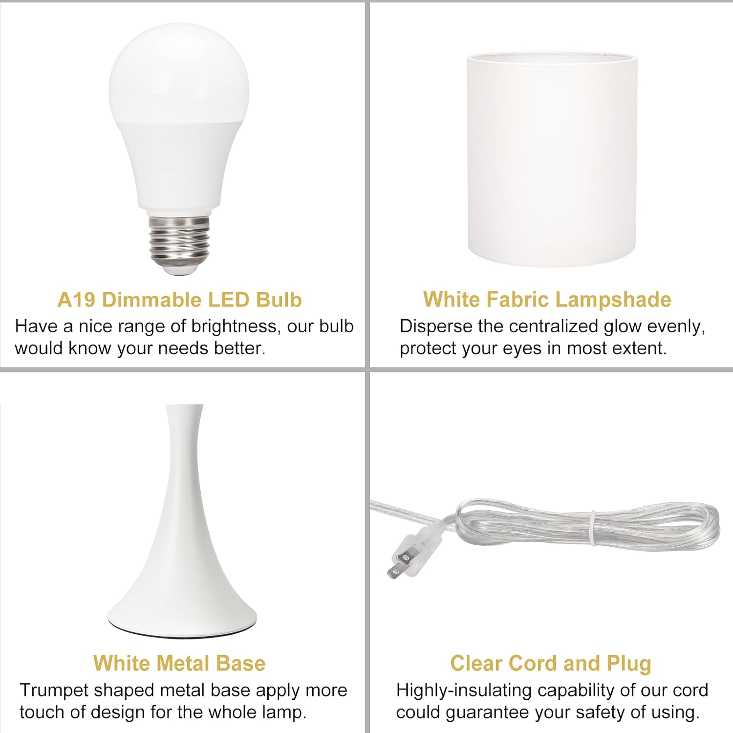 Modern Table Lamps, 3 Way Touch Control Table Lamp, Dimmable Desk Lamp, White Nightstand Lamp with Fabric Shade, Small Bedside Lamp for…