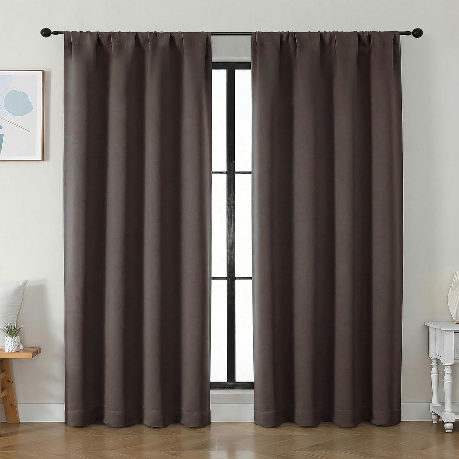 Simplebrand Ava Chocolate Blackout Curtains for Bedroom 84 Inch Length 2 Panels Set, Solid Thermal Insulated Privacy Living Room Window Tre…
