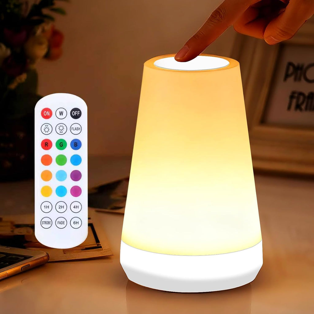 Night Light, Dimmable Touch Lamp and Remote Control, 13 RGB Colors & 5 Brightness, Rechargeable Bedside Table Lamp for Baby Kids Nursery…
