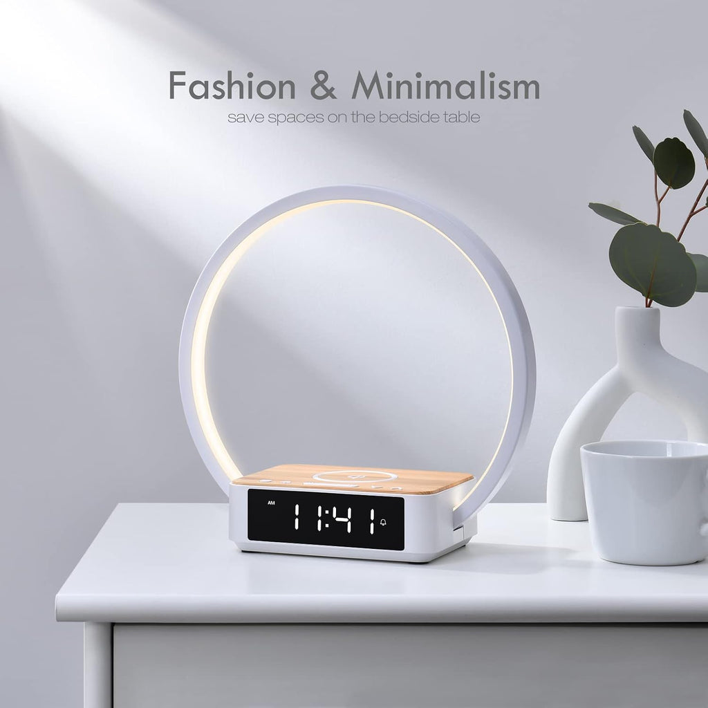 Wilit Bedside Lamp with Alarm Clock, Touch Lamp with Wireless Charger, Nightlight for Bedroom, Sunrise Wake-up Light,3-Grade Dimmable, Birthday…