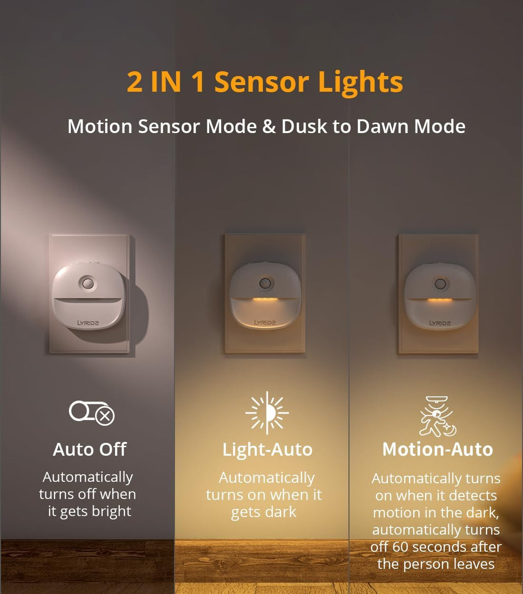 Lyridz Plug in Night Light with Motion Sensor and Dusk to Dawn Sensor, Dimmable Warm Nightlight with 1-50lm Adjustable Brightness Indoor…