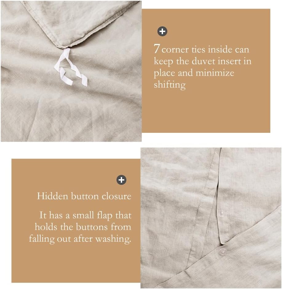 Simple&Opulence 100% Washed Linen Duvet Cover with Pom Pom Trim, Natural French Flax Bedding Set Soft Breathable,1 Farmhouse…