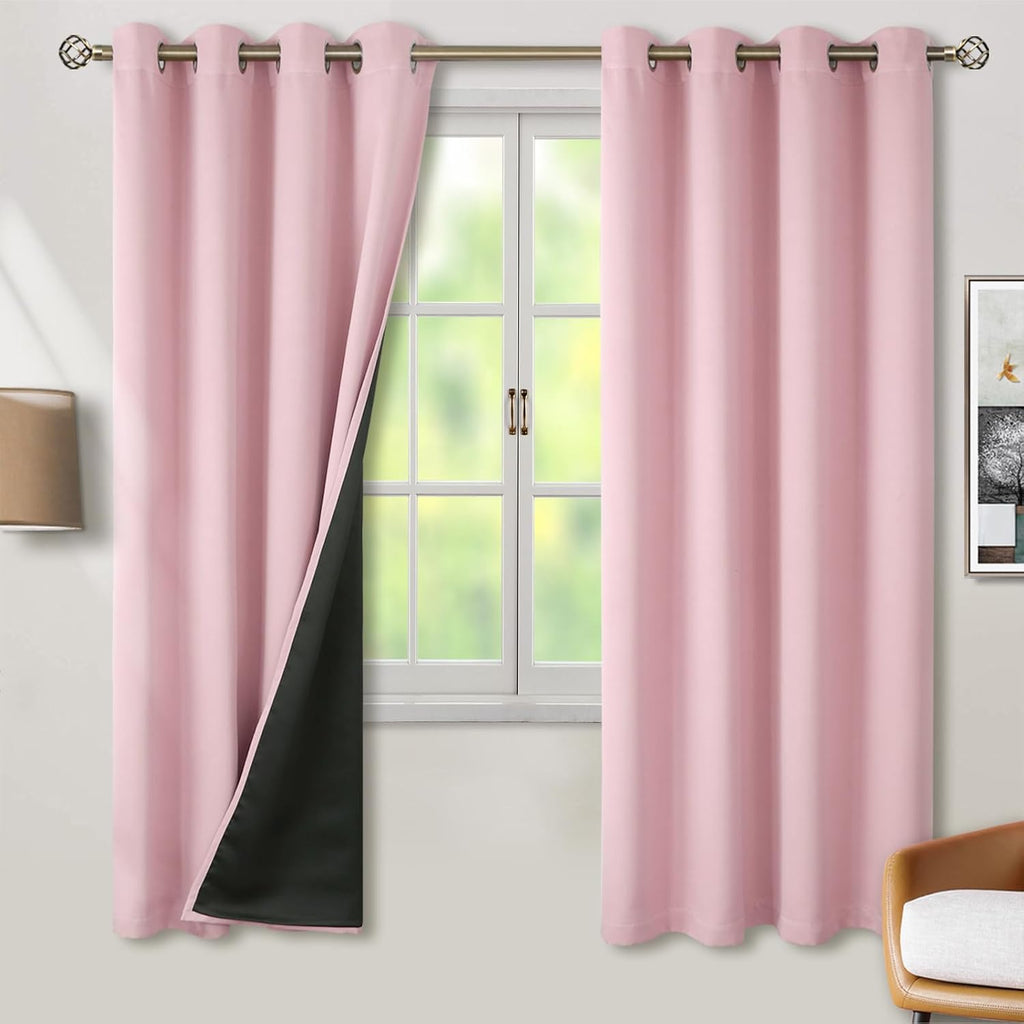 BGment Baby Pink 100% Blackout Curtains for Nursery Bedroom 72 Inch Length 2 Panels, Thermal Insulated Full Light Blocking Grommet Noise Ca…