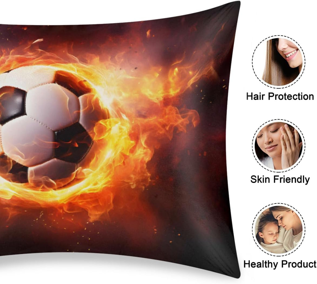 Fire Sports Soccer Satin Pillowcase for Hair and Skin Soft Silk Pillow Cases with Envelope Closure Cooling Pillow Case Slip 15.99 Pillow…