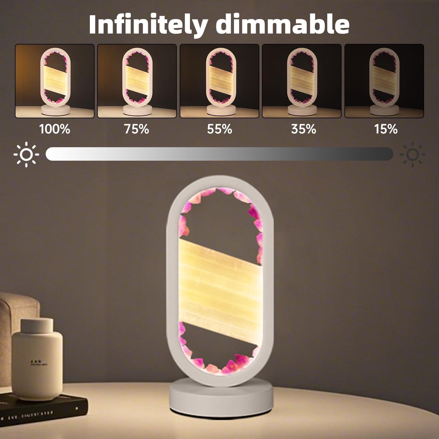 Natural Amethyst and Selenite Crystal Healing Night Table Lamp –3-Color Dimmable Mood Lighting for Meditation Relaxation and Restful…