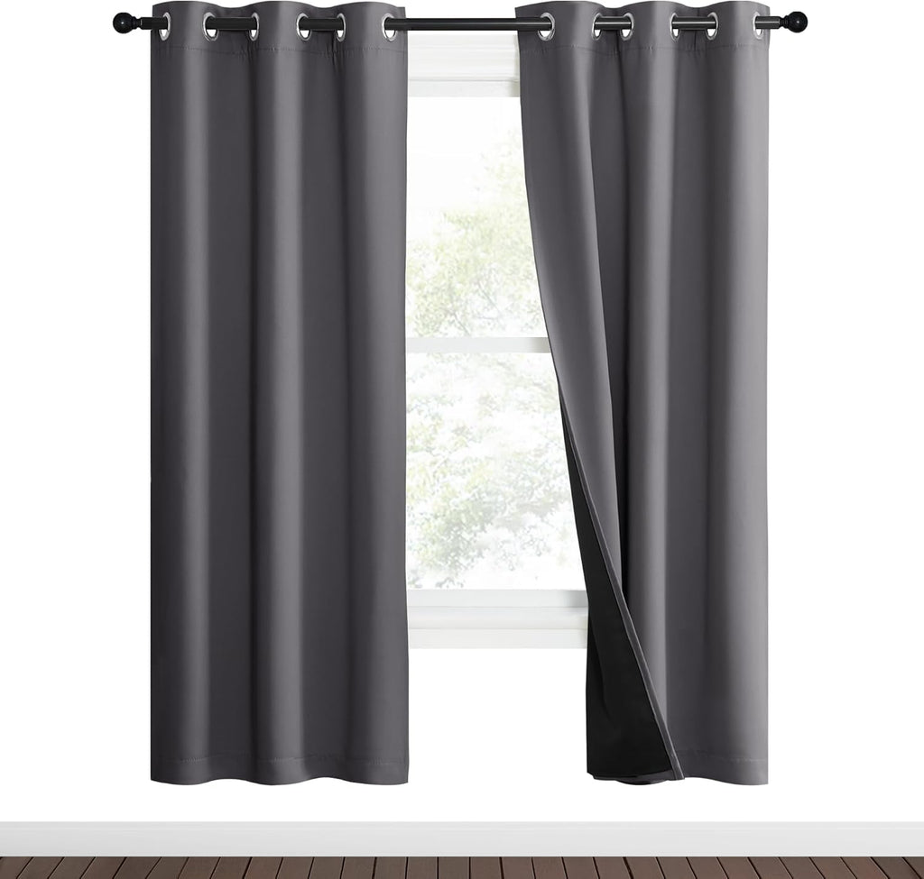Nicetown Grey Full Shade Curtain Panels, 37" Wide x 70" Long, Gray, Pair of Thermal Insulated & Energy Efficiency Blackout Curtains for Liv…