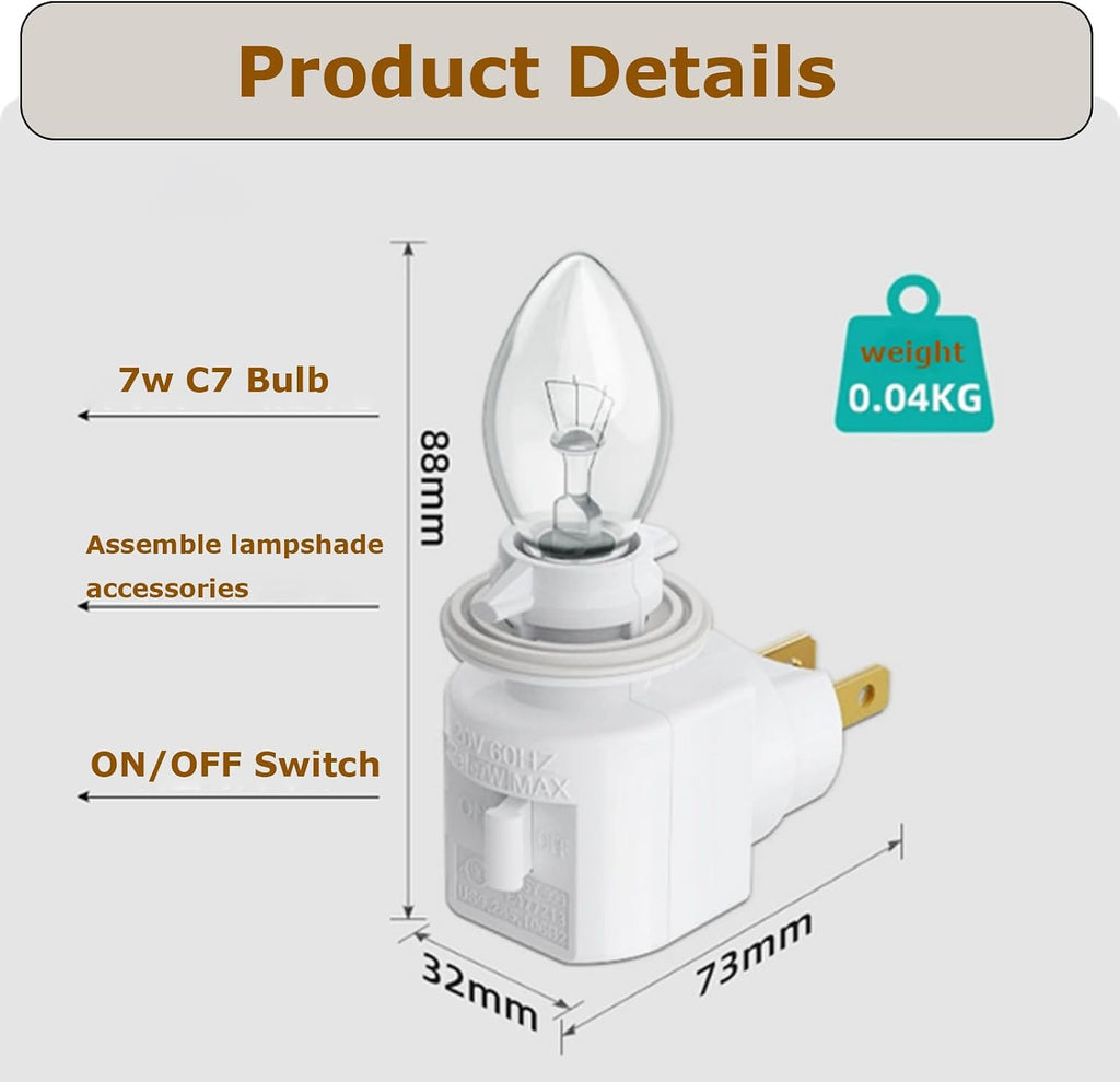 TWDRTDD Plug in Night Light, Adjustable E12 Base Socket with On/Off Switch for Making Decorative Night Lights (White,2 Pin Plug)