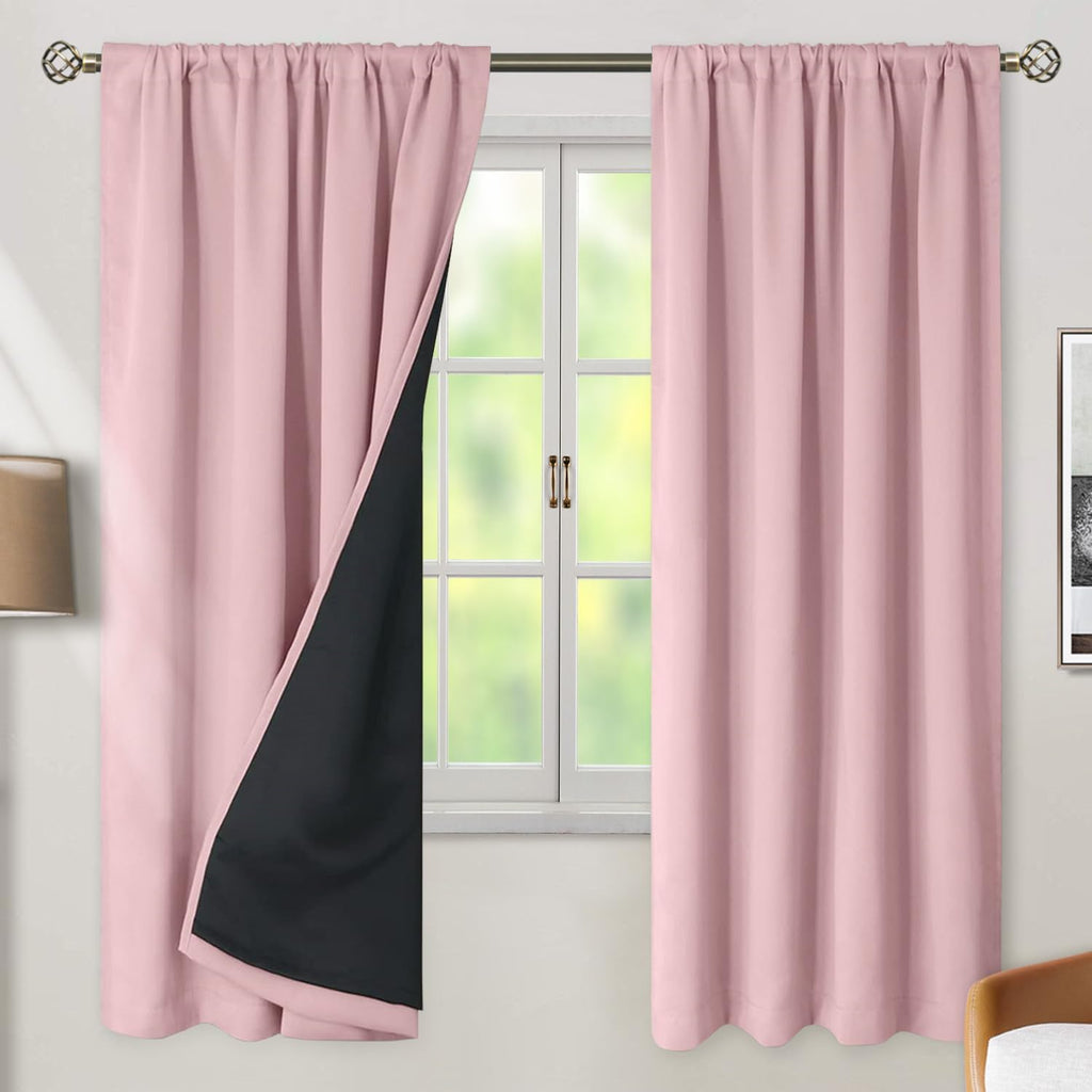 BGment Full Blackout Curtains with Thermal Insulation Liner Curtains, Pink Blackout Curtains Double Layer Room Darkening Rod Pocket and…