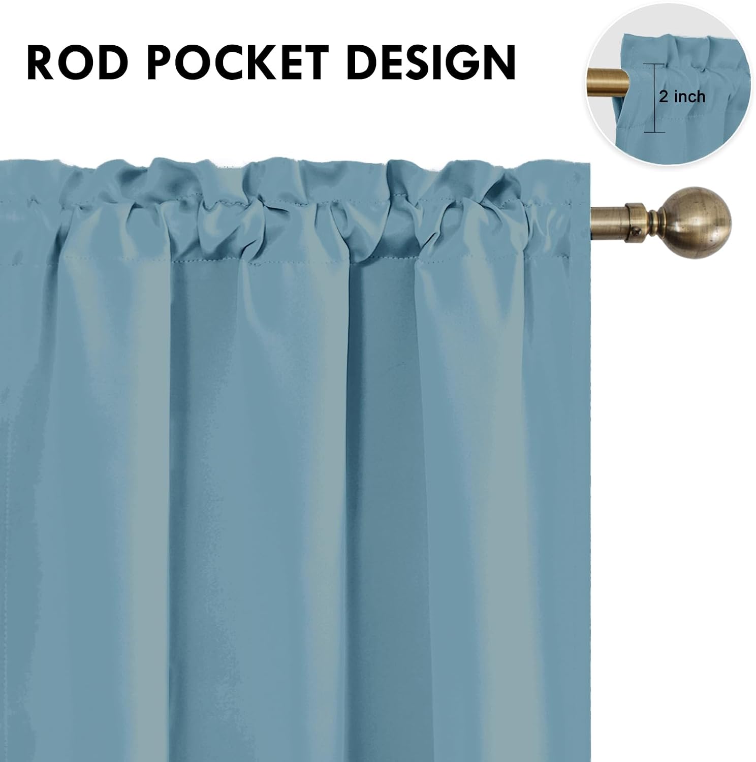 DWCN Blackout Curtains for Living Room Thermal Insulated, Energy Saving & Noise Reducing Bedroom Curtains, Stone Blue, W 38x L 45 Inch…