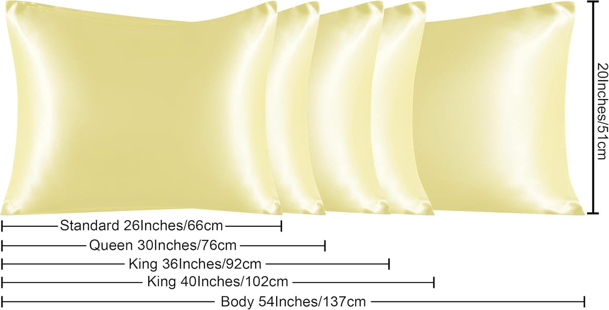 Ntbay 2 Pack Satin King Pillowcases for Hair and Skin, Luxurious and Silky Pillow Cases with Envelope Closure, 20x36 Inches, Light Yellow 2…