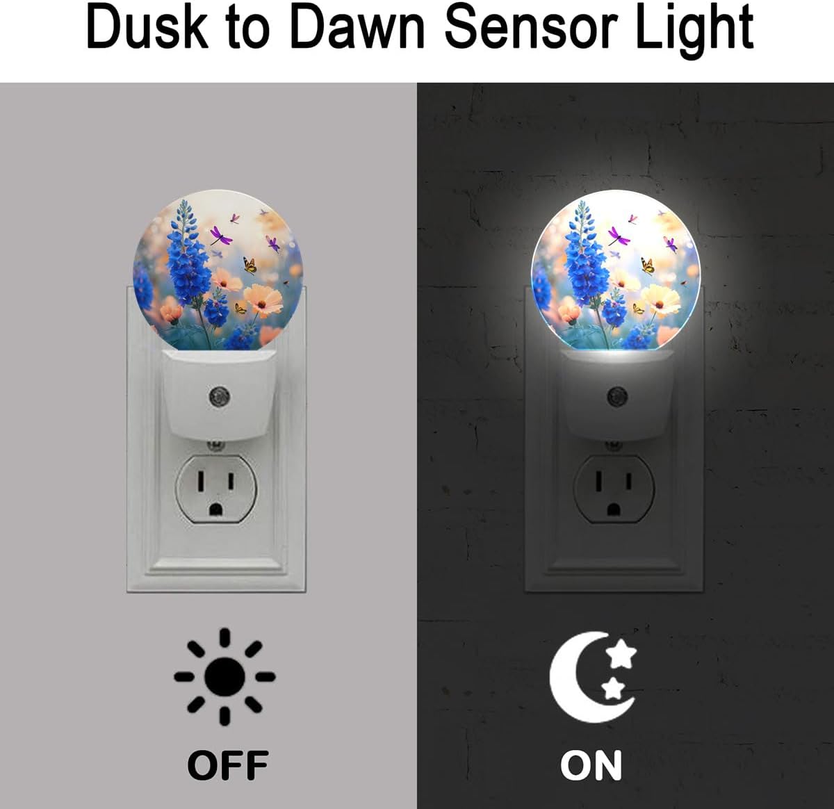 Blue Flower Butterfly Dragonfly Night Light Plug-in Sleep Lamp Led Dusk to Dawn Night Light for Bedroom