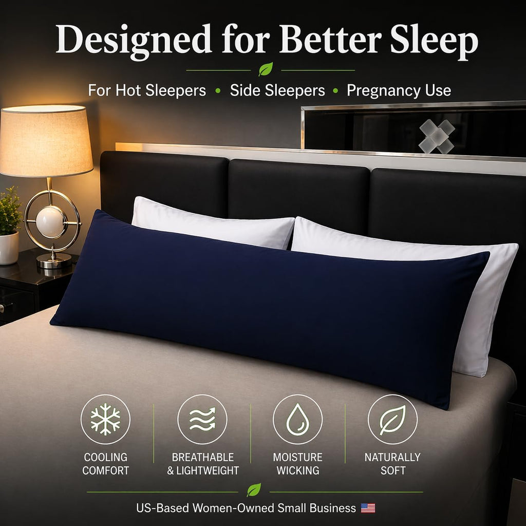 Evolive 100% Rayon Derived from Bamboo Cooling Breathable Body Pillow Cover/Pillowcases 21x54 inches with Hidden Zipper Closure (Navy, 21“X…
