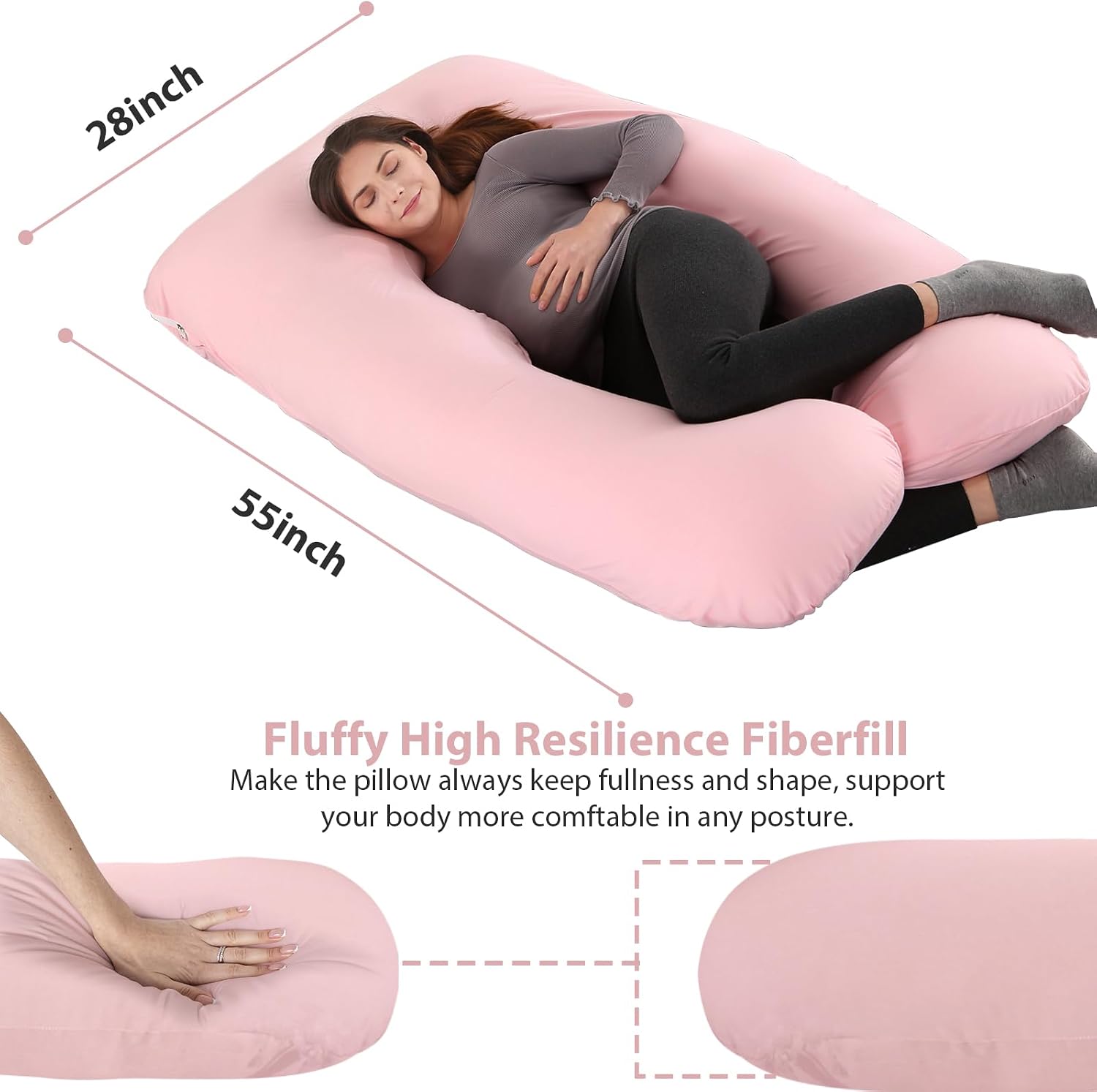 Amagoing Pregnancy Pillow, 57 Inch U Shaped Maternity Full Body Pillow for Sleeping, Support for Women with Hip, Leg, Back Pain, Washable J…