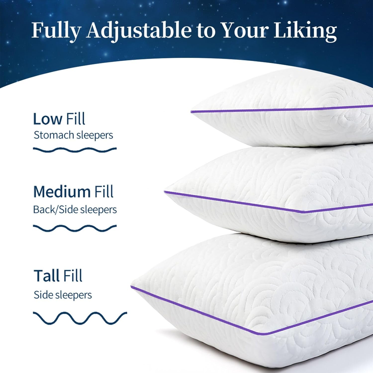 Molclcuy Memory Foam Pillows Queen Size Set of 2 Adjustable Cool Pillow for Side Back Stomach Sleepers Luxury with Washable Cover White