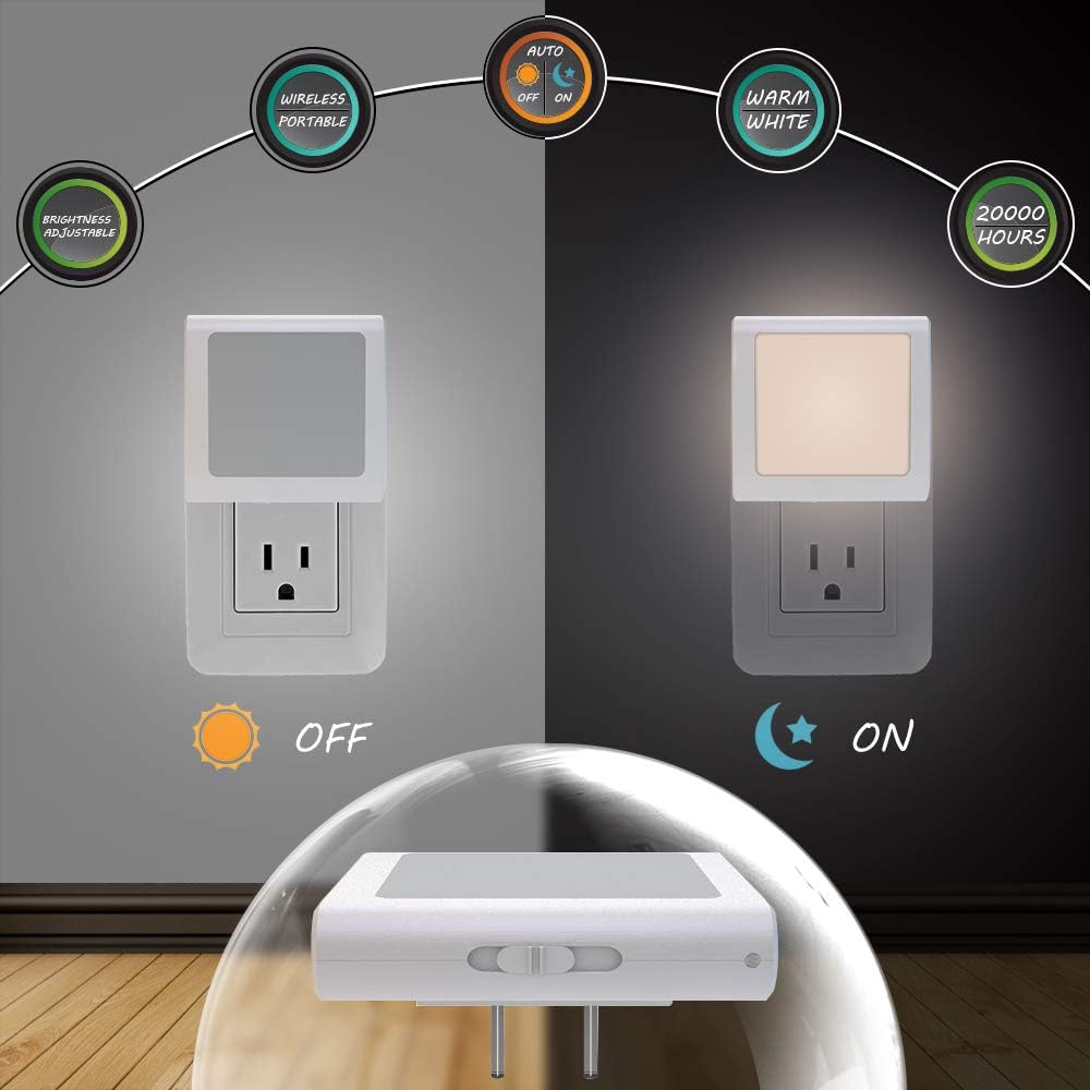 MAZ-TEK Plug in Dimmable Led Night Light with Auto Dusk to Dawn Sensor, Soft Warm White Nightlights for Hallway, Bedroom, Kids Room…