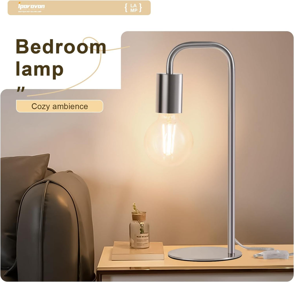Industrial Table Lamp for Bedroom, Small Side Table Lamp for Nightstand with Wire Switch, E26 Socket Base, Modern Desk Lamp for Living…