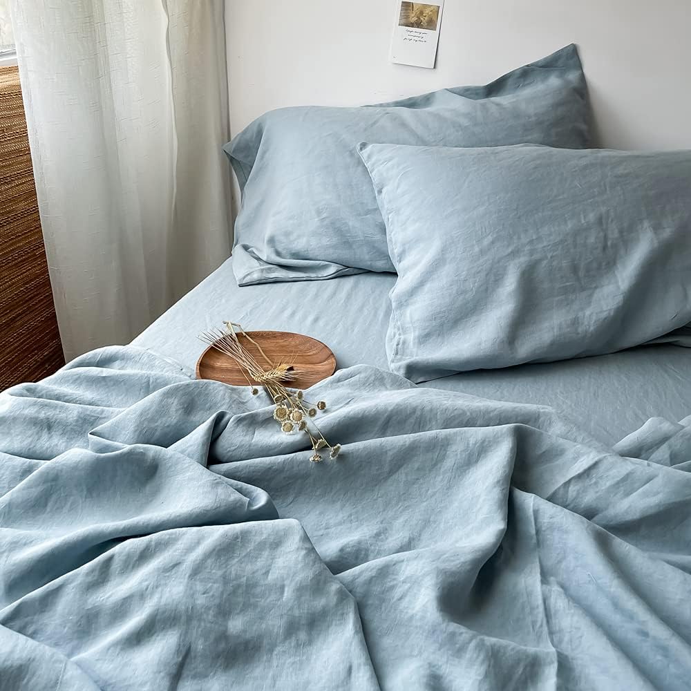 Simple&Opulence 100% Linen Pillowcases Basic Style Solid Color Set of 2, Queen Size Stone Washed Flax Pillow Cover Envelope Closure…